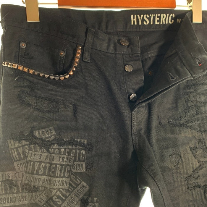 HYSTERIC GLAMOUR ヒステリックグラマー ブラックデニムパンツ スタッズ ダメージ/リペア加工 02191AP09 Size 30 福生店