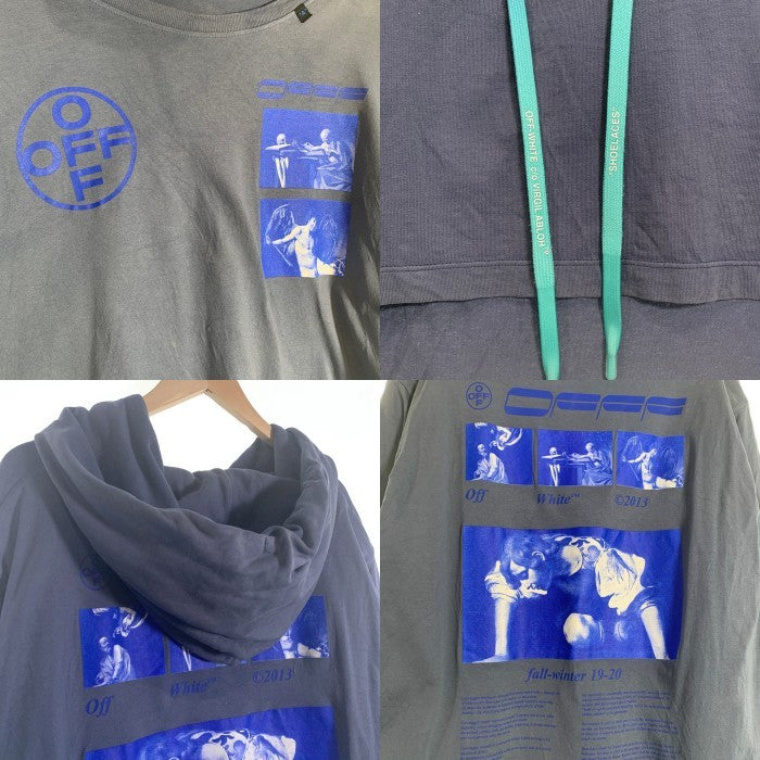 OFF-WHITE オフホワイト 19AW Hardcore Caravaggio Double Tee Hood ハードコア カラヴァッジョ レイヤードパーカー ダークグレー OMAB033F19185009 Size L 福生店
