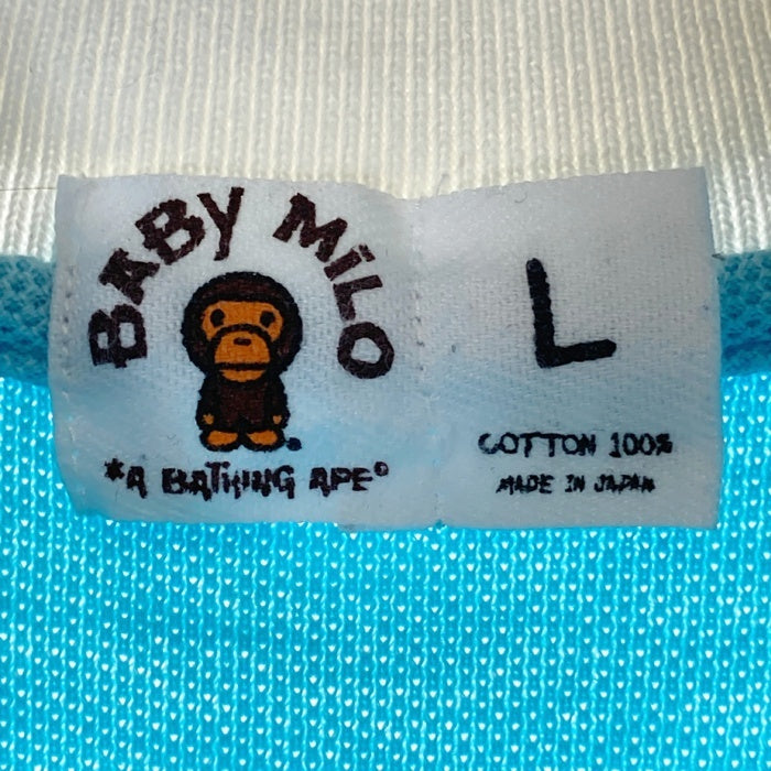 A BATHING APE アベイシングエイプ BABY MILO ベイビーマイロ 半袖ワンピース ラガーシャツ ボーダー ブルー sizeL ※胸元にシミあり★ 瑞穂店