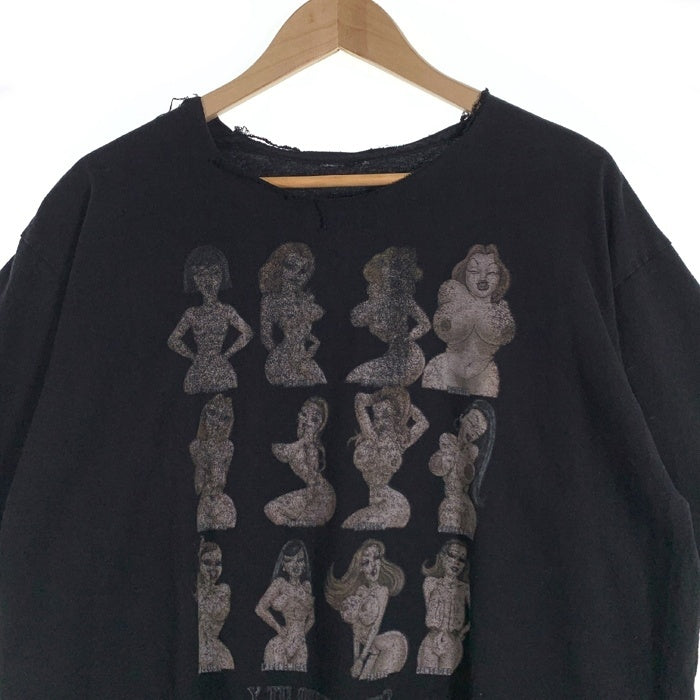 Y TU QUEEN ERES? イラストプリント Tシャツ ブラック ネックカットオフ Size XL 相当 福生店