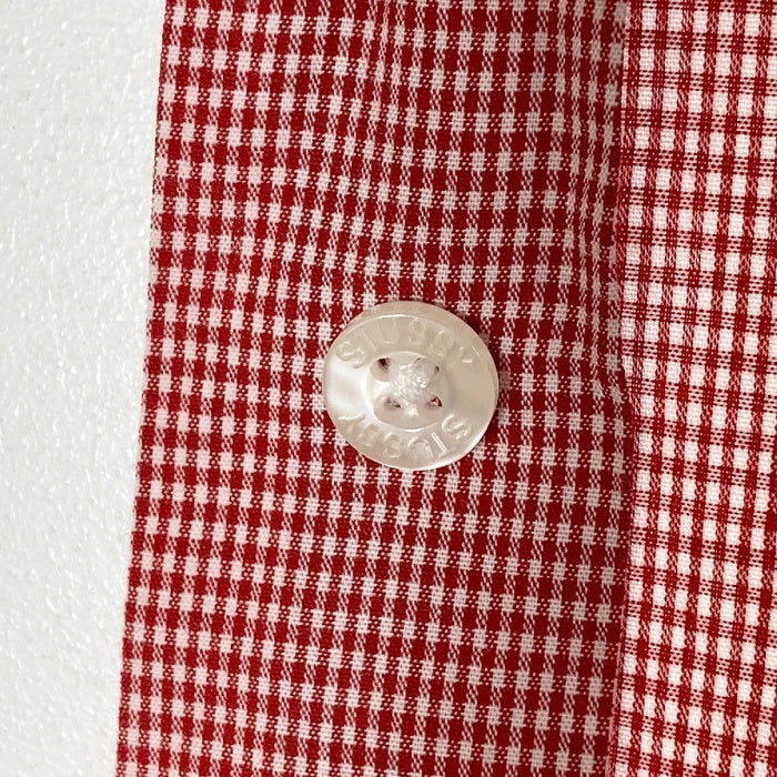 Stussy ステューシー USA製 ギンガムチェック 胸ショーンフォント刺繍 半袖シャツ レッド sizeS 瑞穂店