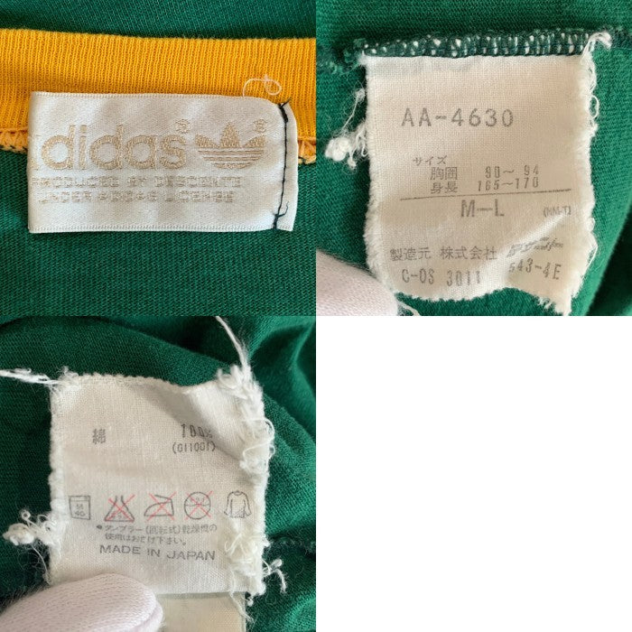 80's~ adidas アディダス ラグランスリーブ プリントTシャツ グリーン イエロー AA-4630 Size M-L 福生店