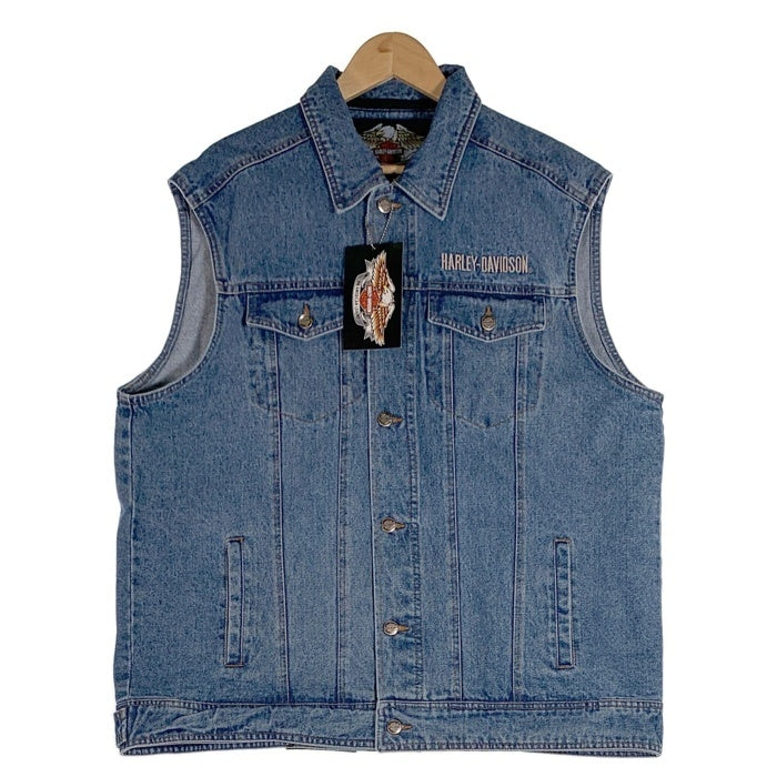 HARLEY DAVIDSON ハーレーダビッドソン BAR & SHIELD LOGO DENIM VEST デニムベスト ワッペン 刺繡 ライトブルー Size XL 福生店