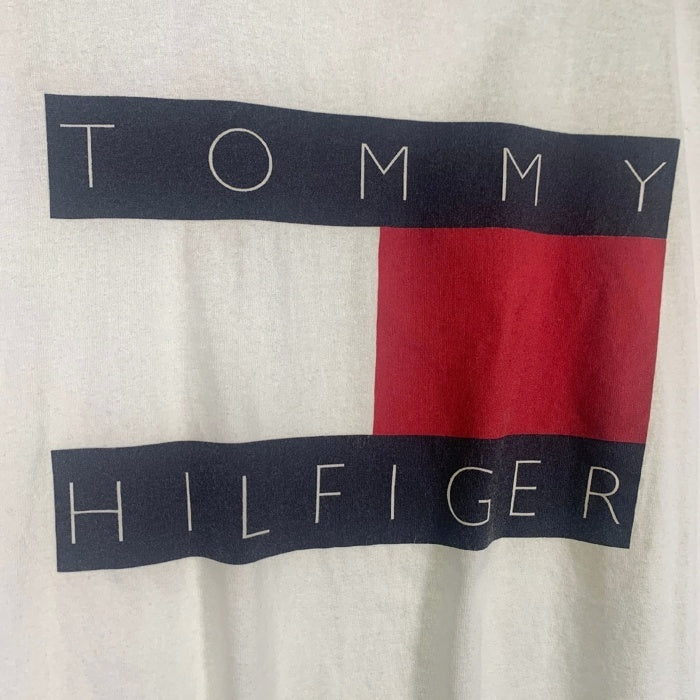 90's TOMMY HILFIGER トミーヒルフィガー ビッグフラッグ プリントTシャツ ホワイト USA製 Size L 福生店