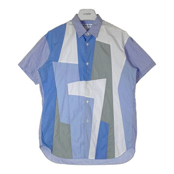 COMME des GARCONS SHIRT コムデギャルソンシャツ S28059 パッチワーク ストライプ 半袖シャツ ブルー sizeS 瑞穂店