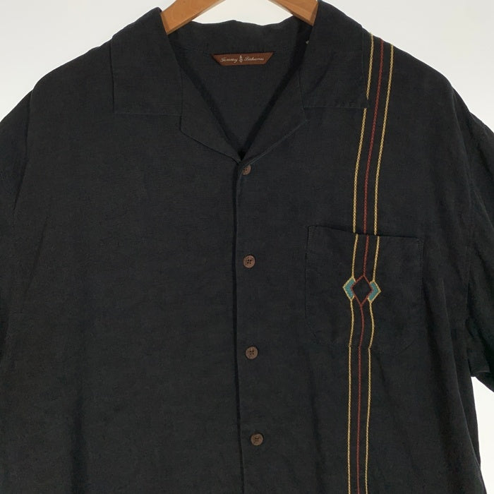 Tommy Bahama トミーバハマ シルク ボーリング刺繡 半袖シャツ 開襟 ブラック Size M 福生店