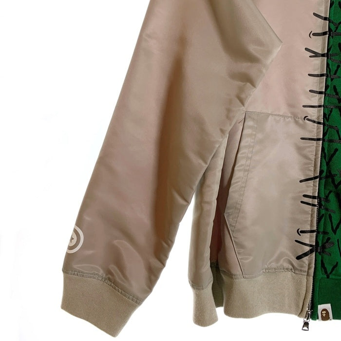 A BATHING APE アベイシングエイプ AMBUSH アンブッシュ ハーフシャーク アリゲーターフルジップパーカー ナイロン切替スウェット グレー グリーン Size M 福生店