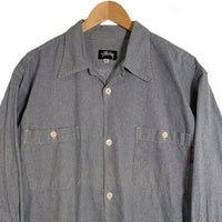 80's STUSSY ステューシー コットンシャツ 長袖 ライトブルー USA製 黒タグ オールド Size L 福生店
