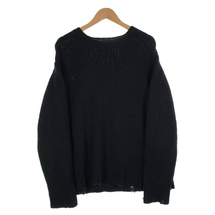 UNUSED アンユーズド 3g crew neck damage knit ダメージ加工 ウールニットセーター ブラック US1925 Size 4 福生店