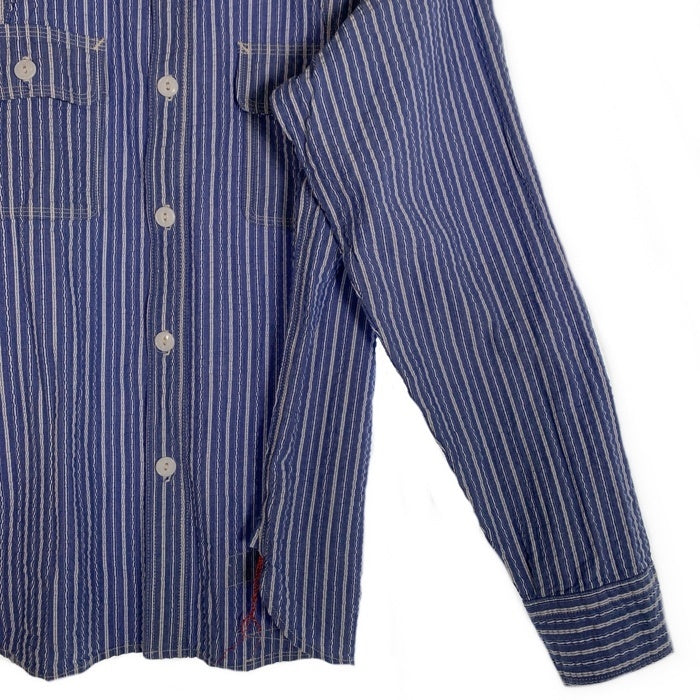 Pherrow's フェローズ シアサッカー ラウンドヨーク ストライプワークシャツ バンドカラー ブルー Size M 福生店