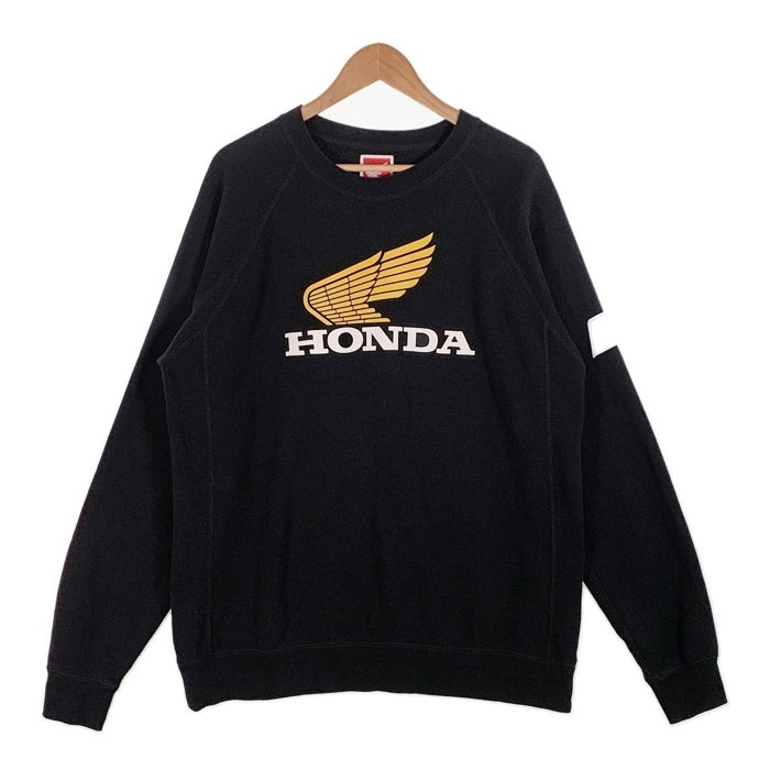 HONDA ホンダ ラグランスリーブ プリント クルーネックスウェットトレーナー ブラック Size XL 福生店