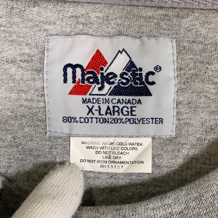 90's majestic マジェスティック Newyork Yankees ニューヨーク ヤンキース アーチロゴ クルーネック スウェット グレー カナダ製 Size XL 福生店