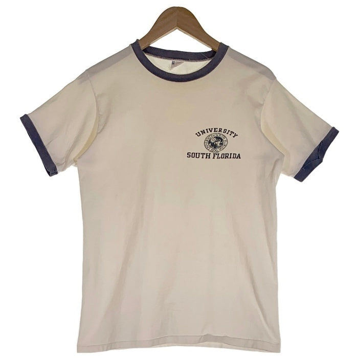 50's 60's Champion チャンピオン UNIVER SITY SOUTH FLORIDA サウス・フロリダ大学 カレッジ プリント 半袖 リンガー Tシャツ ランタグ後期 ホワイト USA製 Size L 福生店