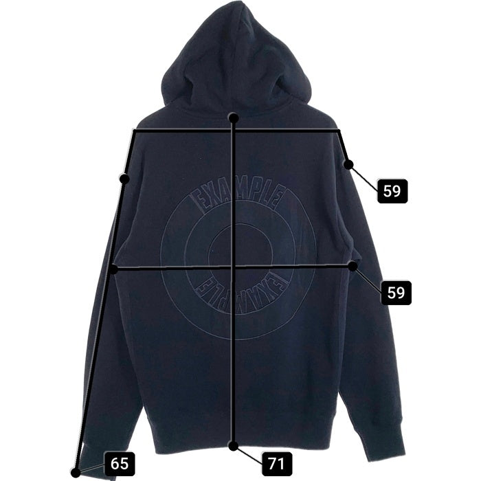 EXAMPLE エグザンプル ROUND LOGO HOODIE ラウンドロゴ フーディー パーカー フード刺繡 ネイビー Size XL 福生店