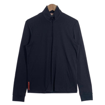 PRADA SPORT プラダスポーツ ハーフジップ スタンドカラー プルオーバートップ 長袖 ブラック ポリエステル ラバーパッチ SJJ80 Size M 福生店
