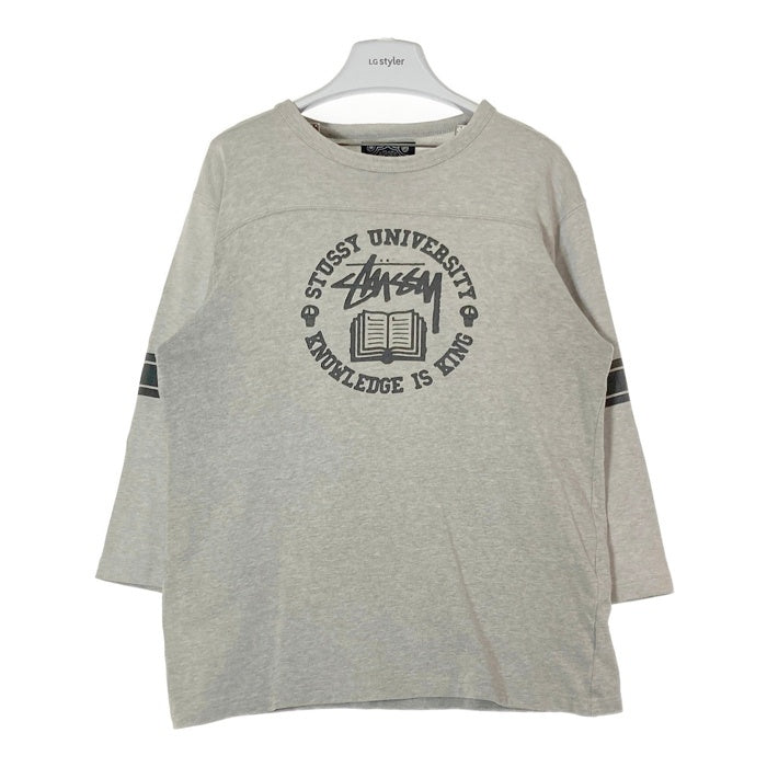 STUSSY ステューシー プリント 七分丈 ロングTシャツ グレー sizeM※ネックダメージあり 瑞穂店