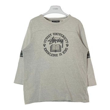 STUSSY ステューシー プリント 七分丈 ロングTシャツ グレー sizeM※ネックダメージあり 瑞穂店