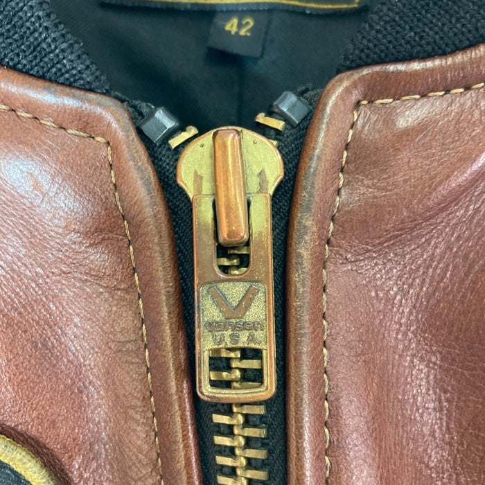 VANSON バンソン TJV USA製 レザー チームジャケット ブラウンxブラック size42 瑞穂店