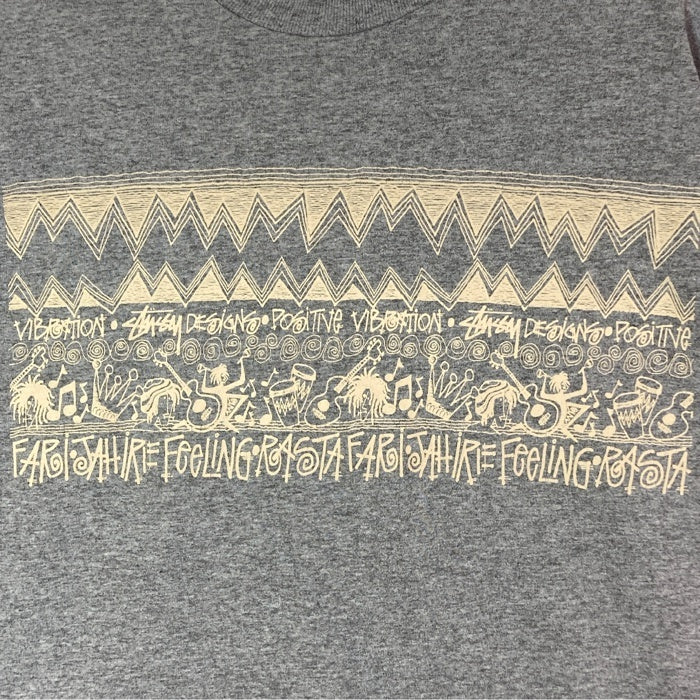 STUSSY ステューシー ラスタ トムトム プリント Tシャツ グレー sizeL 瑞穂店