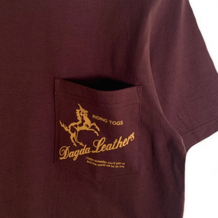 Dagda Leathers ダグダレザーズ プリント ポケットTシャツ 袖刺繡 ダークパープル 旧マッコイ 滝沢氏 Size M 福生店
