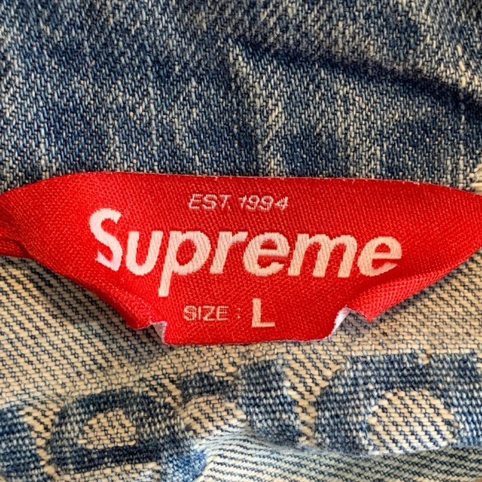 SUPREME シュプリーム 21SS Frayed Logos Denim Trucker Jacket フレイドロゴ デニムトラッカージャケット インディゴ Size L 福生店