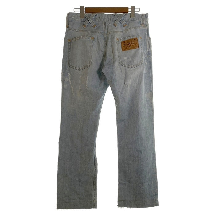 DOLCE&GABBANA ドルチェアンドガッバーナ クラッシュ デニムジーンズ ダメージ加工 レザーパッチ ライトブルー ZDP72/814N イタリア製 Size 48 福生店