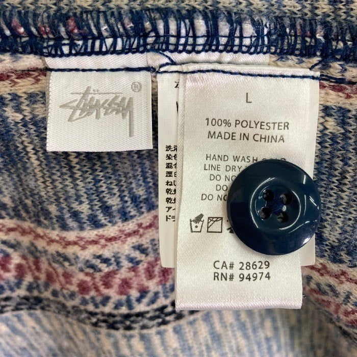 STUSSY ステューシー 1110197 Stripe Sherpa Shirt ストライプ シェルパ フリース ボタンアップ 長袖 シャツ ジャケット ブルー sizeL 瑞穂店