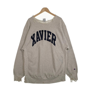 90's Champion チャンピオン リバースウィーブ クルーネックスウェットトレーナー XAVIER サテンワッペン オートミール ボロ Size XXL 福生店