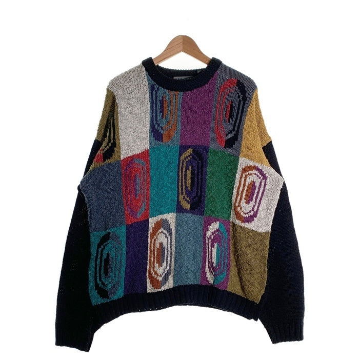 90's AGENDA アジェンダ アクリルニットセーター ブラック マルチ 台湾製 Size L 福生店