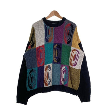 90's AGENDA アジェンダ アクリルニットセーター ブラック マルチ 台湾製 Size L 福生店