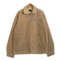 90's STUSSY ステューシー コーデュロイ ジップアップ ボアジャケット ベージュ 裾ロゴ刺繡 中国製 紺タグ Size L 福生店