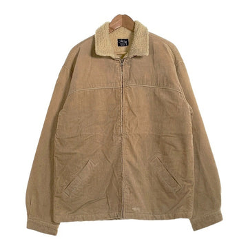 90's STUSSY ステューシー コーデュロイ ジップアップ ボアジャケット ベージュ 裾ロゴ刺繡 中国製 紺タグ Size L 福生店