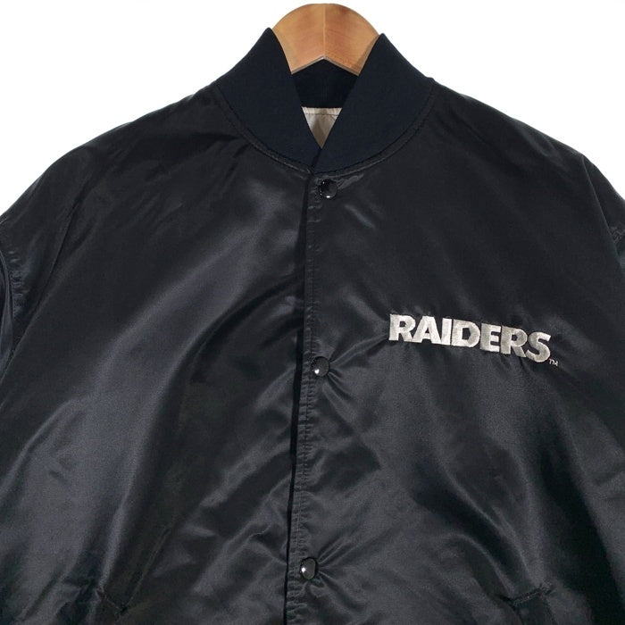 80-90's NFL RAIDERS レイダース ナイロンスタジャン 中綿 刺繡 ワッペン ブラック STARTER PRO LINE USA製 Size XL 福生店