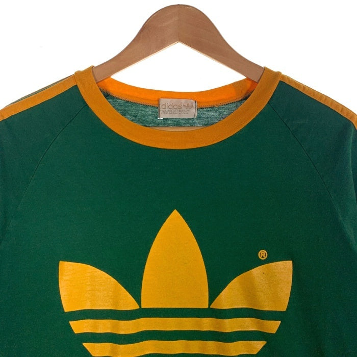 80's~ adidas アディダス ラグランスリーブ プリントTシャツ グリーン イエロー AA-4630 Size M-L 福生店