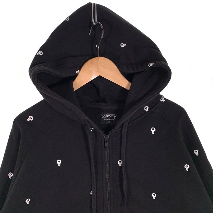 00's STUSSY ステューシー Skull Patterned Full Zip Hoodie フルジップパーカー フーディー ブラック Size XL 福生店