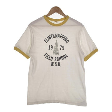 WAREHOUSE ウエアハウス FLINTKNAPPING FIELD SCHOOL リンガーTシャツ ホワイト マスタード Size M 福生店