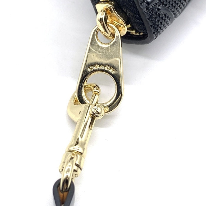 COACH コーチ CV413 シグネチャー パテントレザー ラウンドファスナーウォレット 長財布 ブラック ストラップ 福生店