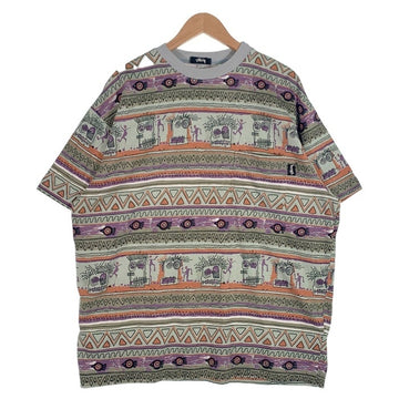 80's STUSSY ステューシー オーバープリント ボーダーポケットTシャツ 総柄 マルチ USA製 黒タグ Size L 福生店