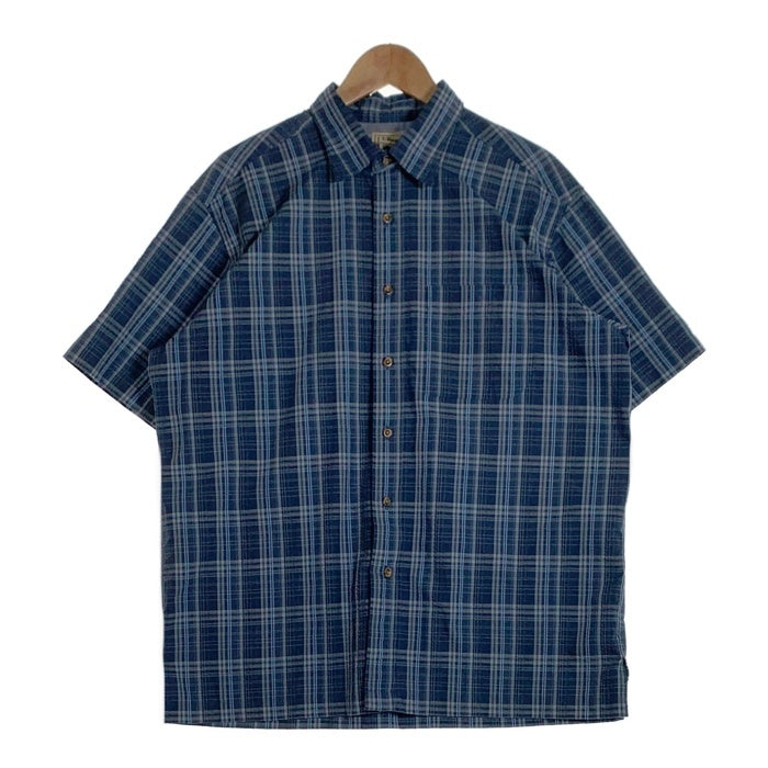 L.L.Bean エルエルビーン シアサッカーチェックシャツ 半袖 ポリエステル フィッシング ネイビー Size L 福生店