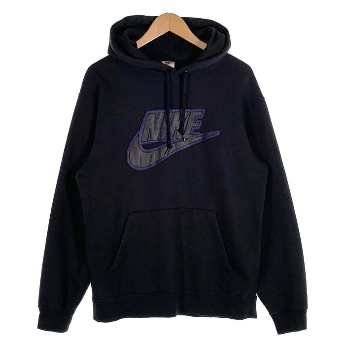 SUPREME シュプリーム 19AW NIKE ナイキ Leather Applique Hooded Sweatshirt レザーアップリケ プルオーバースウェットパーカー ブラック CK6225-010 Size M 福生店