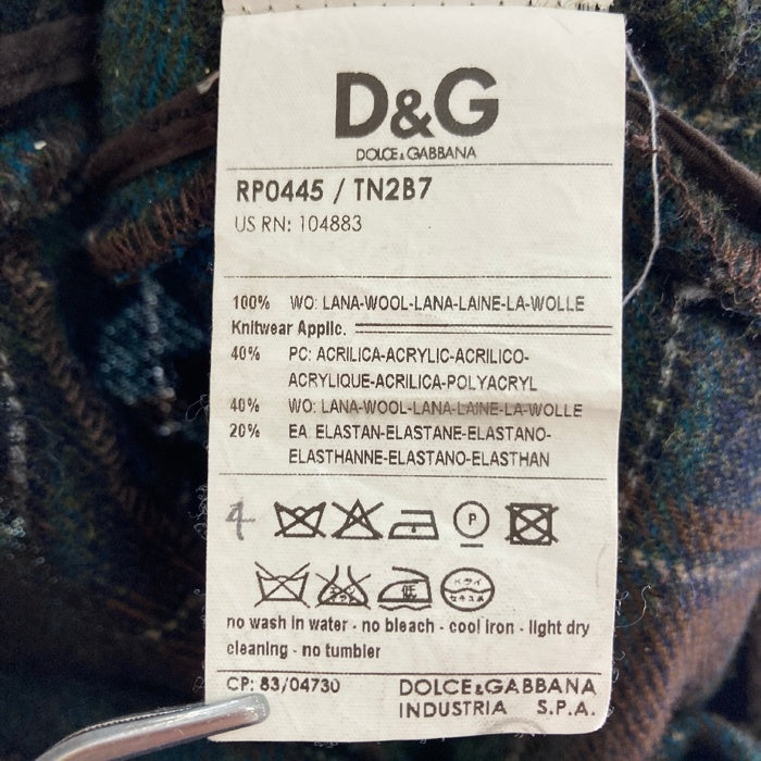 DOLCE&GABBANA ドルチェアンドガッバーナ ダブルウエスト チェック ウール パラシュート カーゴ ボンテージパンツ グリーン size46 瑞穂店