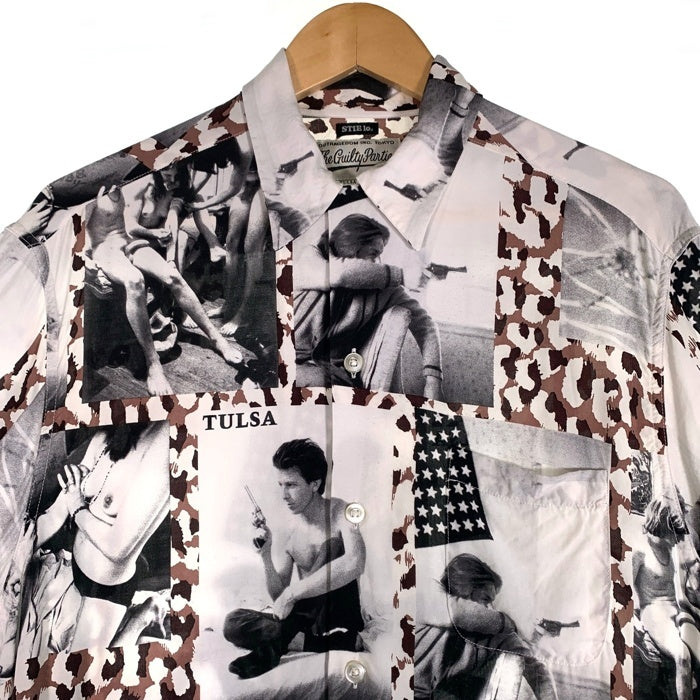 WACKO MARIA ワコマリア LARRY CLARK TULSA ラリー・クラーク タルサ 総柄プリント レーヨンオープンカラーシャツ 半袖 ホワイト Size M 福生店
