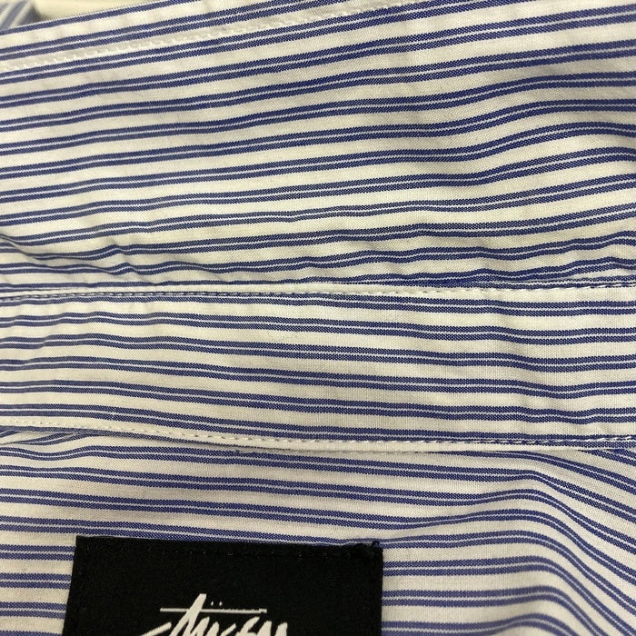 STUSSY ステューシー Big Button Stripe Shirt ビッグボタン ストライプシャツ ブルー sizeM 瑞穂店