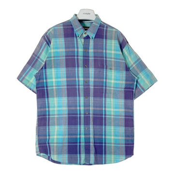 Eddie Bauer エディーバウアー 黒タグ 香港製 マドラスチェック ボタンダウン 半袖シャツ パープルxブルー sizeL 瑞穂店