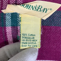 90's ST.JOHN’S BAY セントジョンズベイ チェック フランネルシャツ パープル グリーン USA製 Size M 福生店