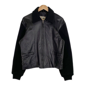 HIGH STANDARD SPORTSWEAR ハイスタンダード レザージップアップジャケット ブラック ニットスリーブ ハリウッドランチマーケット Size 2 福生店