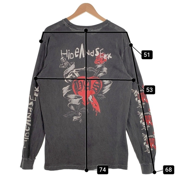 HIDE AND SEEK ハイドアンドシーク Heart And Dagger L/S Tee プリント 長袖 Tシャツ ロンT チャコール Size L 福生店