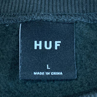 HUF ハフ POP FLY DAMAGE CREW ダメージ加工 半袖 クルーネックスウェットトレーナー ブラック 切りっぱなし Size L 福生店