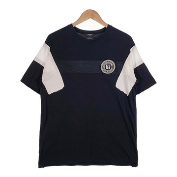 BALMAIN PARIS バルマン サークルワッペン ライン切替カットソー Tシャツ ブラック ホワイト Size XS 福生店