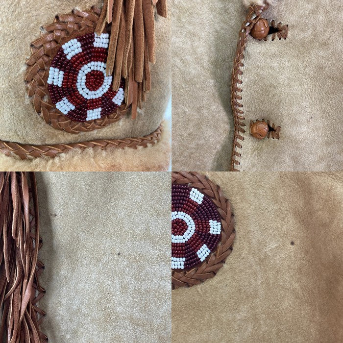 MEALEY'S PITIC LEATHER ミレイズピティックレザー ビーズ刺繍 フリンジ ベージュ size42 瑞穂店